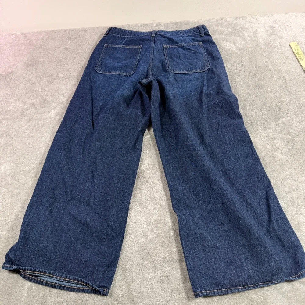 Old Navy Jeans Women 12 Blue High-Rise Baggy Wide Leg Drapey Denim Patch Pocket